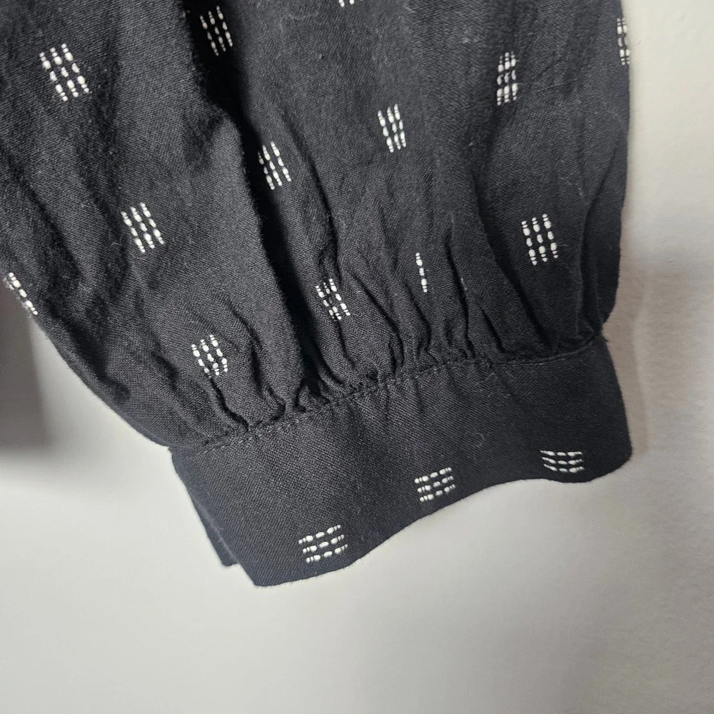 Madewell Kinston Side‎ Button Wrap Top XL Black Textured Dobby Boho